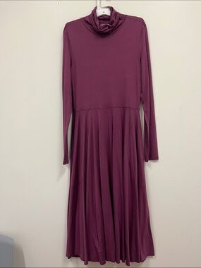 Peruvian Connection Long Sleeve Turtleneck Midi Dress - Plum size S